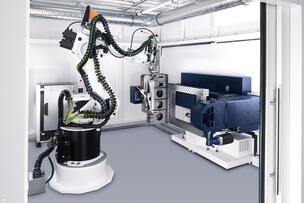 Machine interior TruLaser Robot 5020 with laser welding robot.
