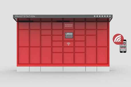 Neumaier Paketstation für die sichere und kontaktlose Zustellung, Versendung und Übergabe von Paketen und Waren.