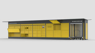 Neumaier parcel station for companies with special compartment sizes, double-sided loading and central control station.